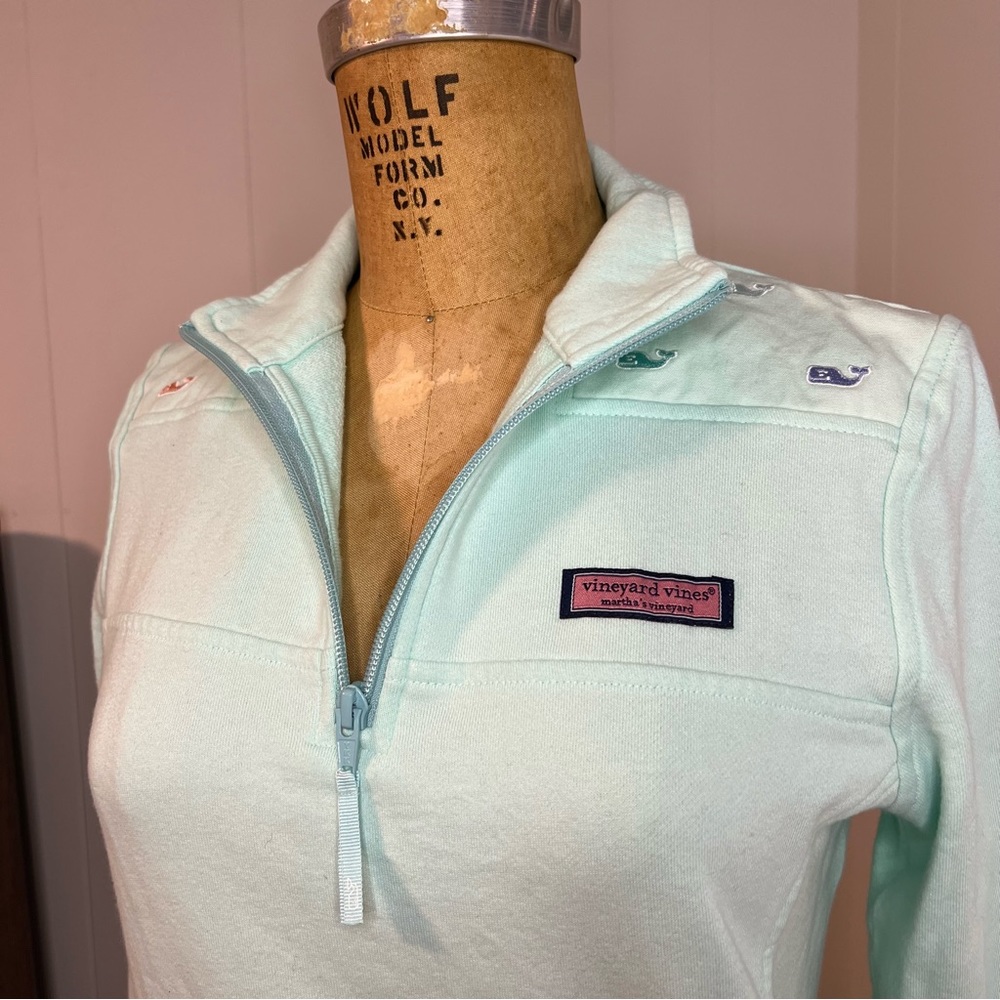 Vineyard Vines Green 1/4 Zip Pullover Shep Shirt with pastel logos - EUC